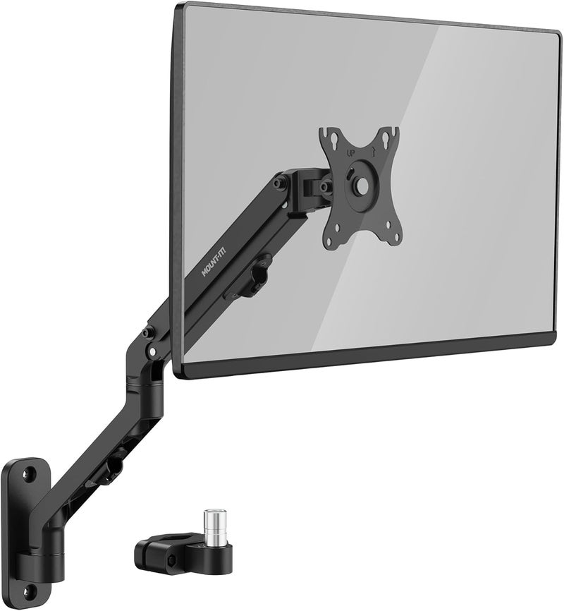 Mount-It! حامل شاشة أحادي للجدار، ذراع حامل شاشة الكمبيوتر، Vesa 100x100 75 x 75 - تركيب عمودي، حامل جدار Vesa للحركة الكاملة لشاشات من 17" إلى 32"، شاشات منحنية، بحد أقصى 15.4 رطل - Image 1